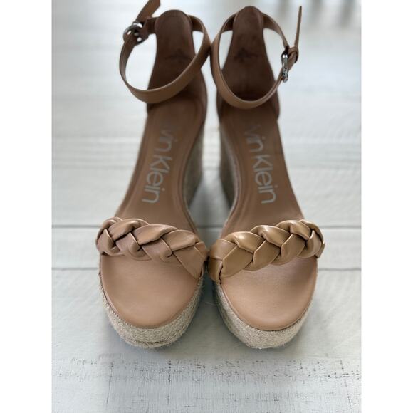 Calvin Klein Beige Espadrille Wedge Sandals - Size 9- Braided Strap - Picture 3 of 6